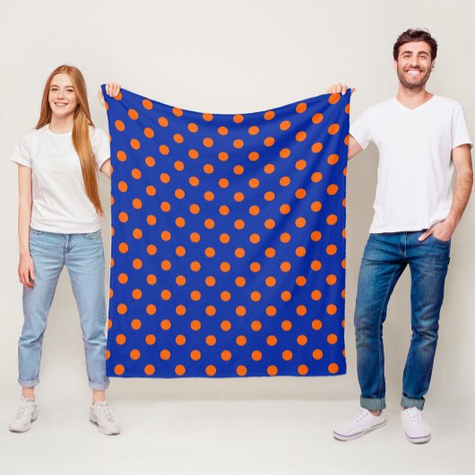 Orange On Blue Polka Dots Pattern Design Fleecedecke