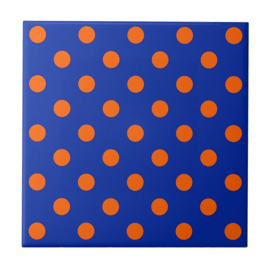 Orange On Blue Polka Dots Pattern Design Fliese (Vorderseite)