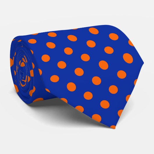Orange On Blue Polka Dots Pattern Design Krawatte (Gerollt)