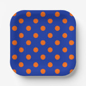 Orange On Blue Polka Dots Pattern Design Pappteller (Vorderseite)