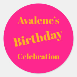 Orange on Bright Pink Birthday Party Runder Aufkleber