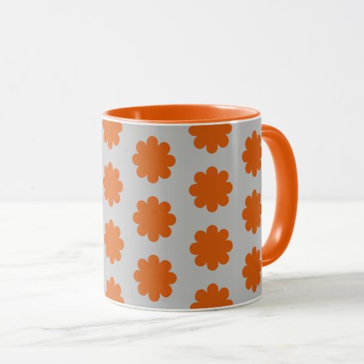 Orange on Gray Retro Blume Art Tasse Cup (VorderseiteRechts)