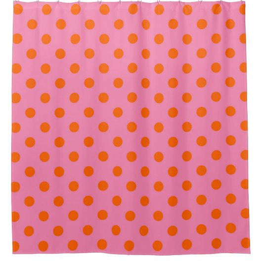 Orange on Pink Polka Dots Design Duschvorhang (Vorderseite)