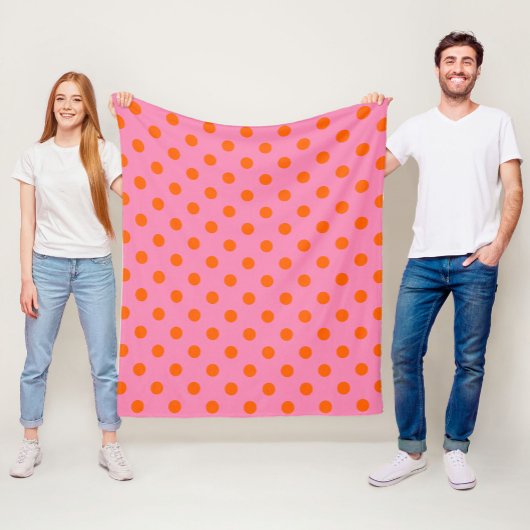 Orange on Pink Polka Dots Design Fleecedecke