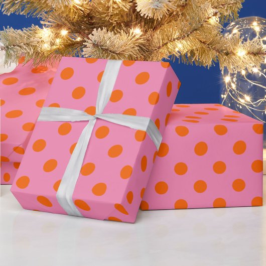 Orange on Pink Polka Dots Design Geschenkpapier