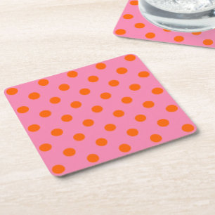 Orange on Pink Polka Dots Design Rechteckiger Pappuntersetzer