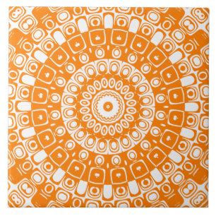 Orange on White Mandala Kaleidoscope Medallion Fliese