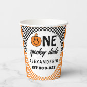 Orange One Spooky Dude Halloween 1st Birthday Pappbecher (Rückseite)