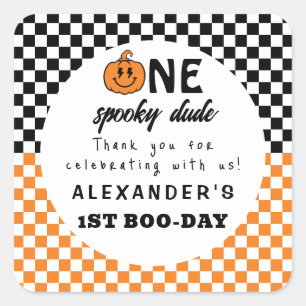 Orange One Spooky Typ Halloween 1. Geburtstag Quadratischer Aufkleber
