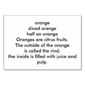 Orange Orange Fruit Reading Flashcards Erwachsene Tischnummer (Rückseite)