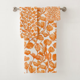 orange orchid floral pattern badhandtuch set