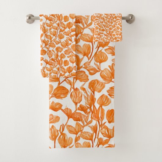 orange orchid floral pattern badhandtuch set (Insitu)