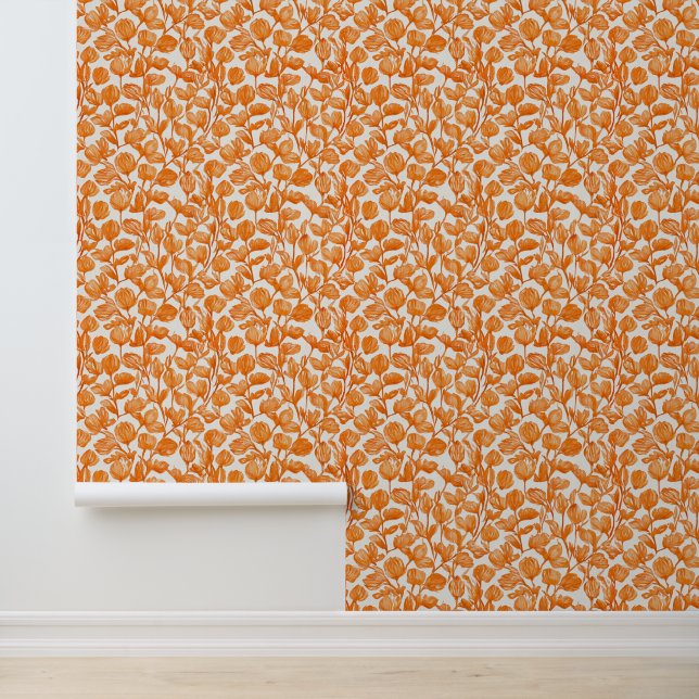 orange orchid floral pattern tapete (Anwendung)