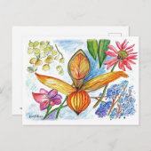 Orange Orchid Zeichnend Postkarte (Vorne/Hinten)