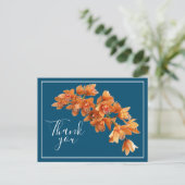 Orange Orchids Blue Background Vielen Dank Postkarte (Stehend Vorderseite)