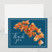 Orange Orchids Blue Background Vielen Dank Postkarte (Vorne/Hinten)
