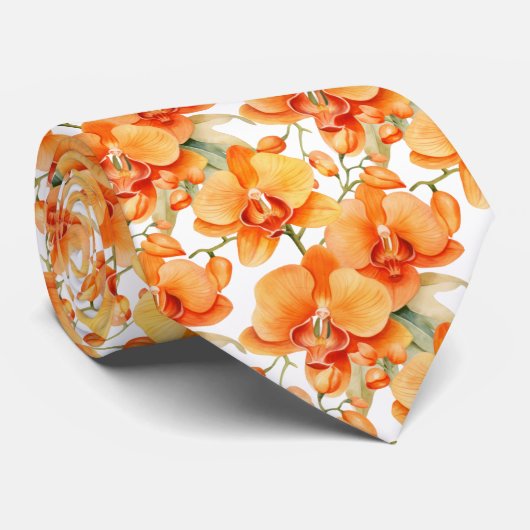 Orange Orchids Herbstfarben Krawatte (Gerollt)