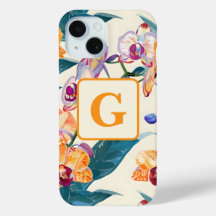 Orange Orchids Monogram Fleece Decke