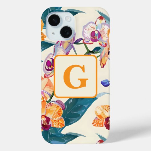 Orange Orchids Monogram Fleece Decke Case-Mate iPhone Hülle (Rückseite)