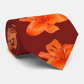 Orange Orchids on Maroon Necktie Krawatte (Gerollt)