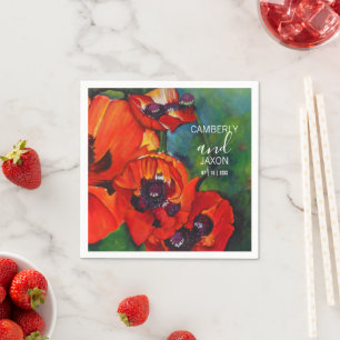 Orange Oriental Poppies Wedding Serviette