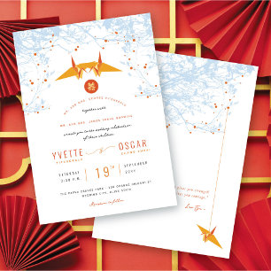 Orange Origami Cranes & Liebe Quote Wedding Einladung