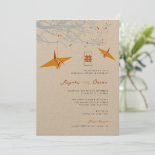 Orange Origami Cranes & Liebe Quote Wedding Einladung