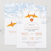 Orange Origami Cranes & Liebe Quote Wedding Einladung (Vorne/Hinten)