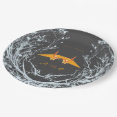 Orange Origami Paper Cranes Branches Asian Wedding Pappteller (Schrägansicht)