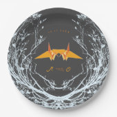 Orange Origami Paper Cranes Branches Asian Wedding Pappteller (Vorderseite)