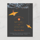 Orange Origami Paper Cranes Save the Date ändern Ankündigungspostkarte (Vorderseite)