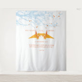 Orange Origami Paper Cranes Wedding Foto Backgroun Wandteppich (Vorderseite)