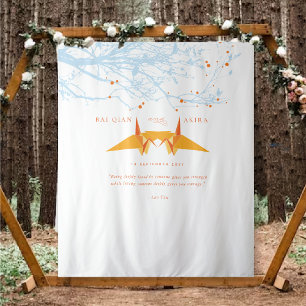 Orange Origami Paper Cranes Wedding Foto Backgroun Wandteppich