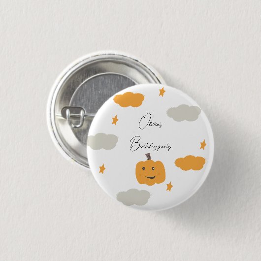 Orange Our Little Pumpkin Birthday Party Moon Star Button (Vorne & Hinten)