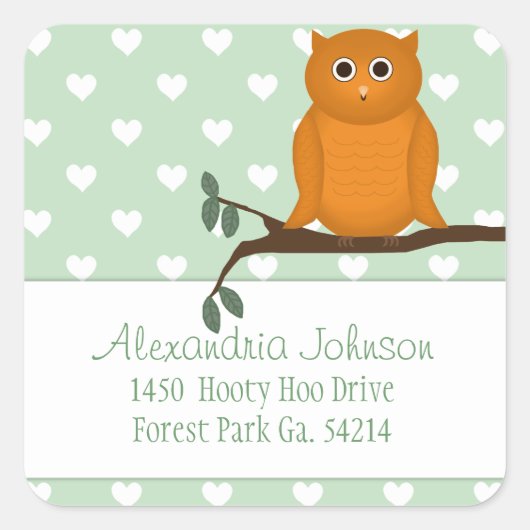 Orange Owl: Adressaufkleber Quadratischer Aufkleber (Vorderseite)