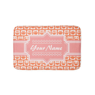 Orange Owl Coral Personalisiert Name Badematte
