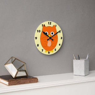 Orange Owl Design Runde Wanduhr
