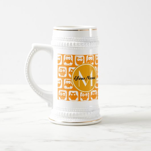 Orange Owls Custom Monogram Bierglas (Links)