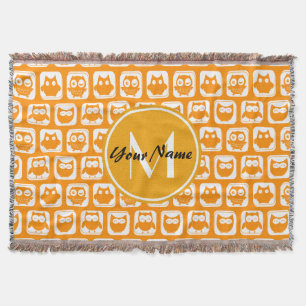 Orange Owls Custom Monogram Decke