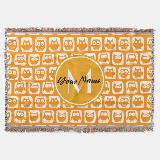 Orange Owls Custom Monogram Decke (Vorderseite)