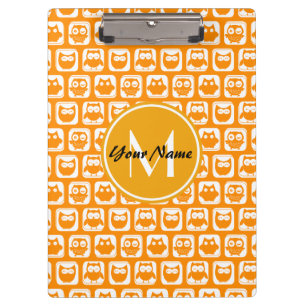 Orange Owls Custom Monogram Klemmbrett