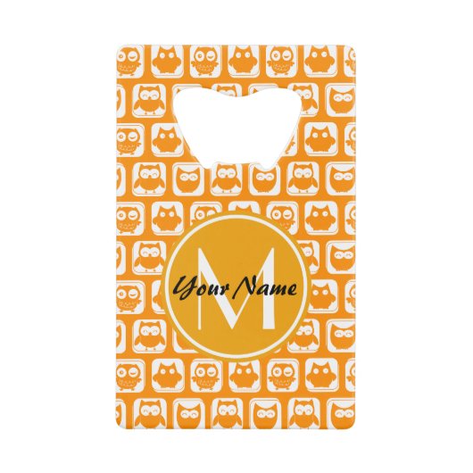 Orange Owls Custom Monogram Kreditkartenflaschenöffner (Vorderseite)