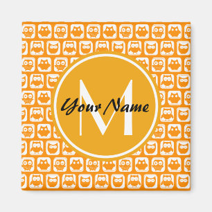 Orange Owls Custom Monogram Magnet
