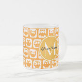 Orange Owls Custom Monogram Mattglastasse (VorderseiteRechts)