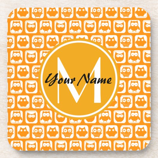 Orange Owls Custom Monogram Untersetzer (Vorderseite)