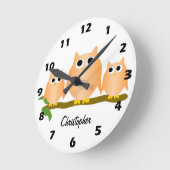 Orange Owls Design Personalisiert Runde Wanduhr (Winkel)