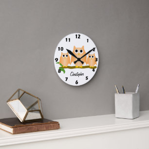 Orange Owls Design Personalisiert Runde Wanduhr