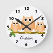 Orange Owls Design Personalisiert Runde Wanduhr (Vorderseite)