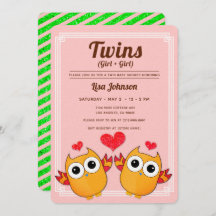 Orange Owls Twin Girls Red Stripes Babydusche