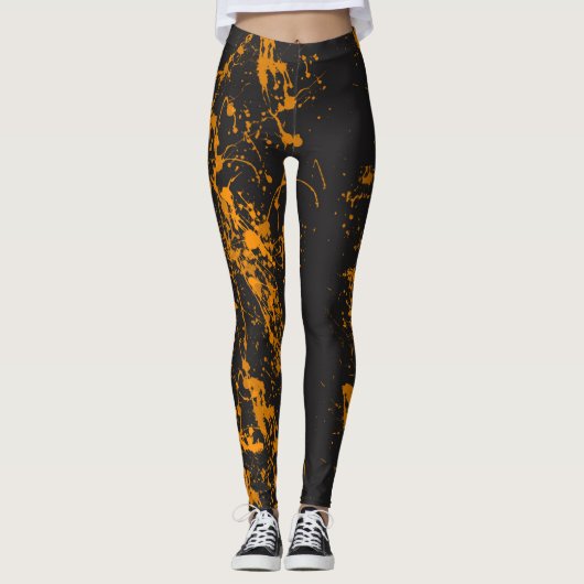 Orange Paint Brush Spritzer Leggings (Vorderseite)